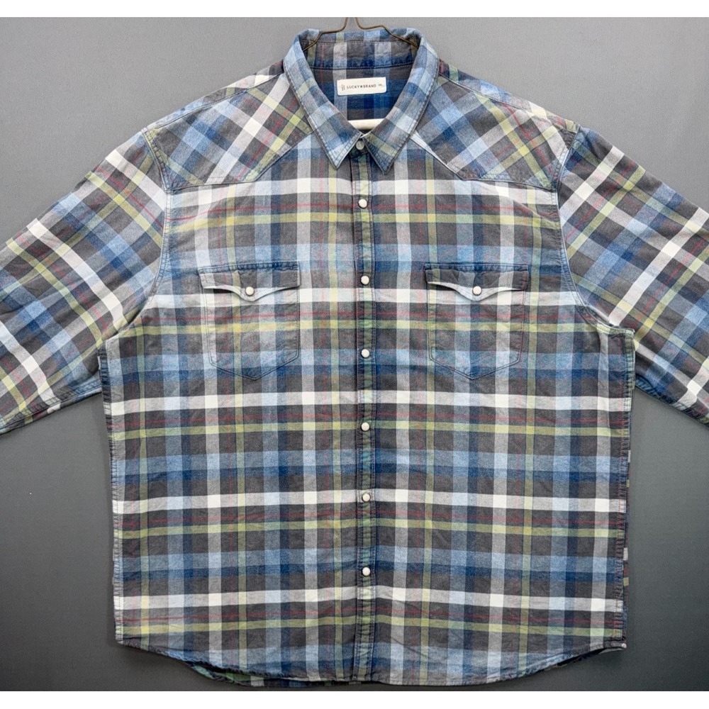 Lucky Brand Western Pearl Snap Shirt Blue Grey Plaid 7M44147 | Men's XXL - Picture 14 of 16